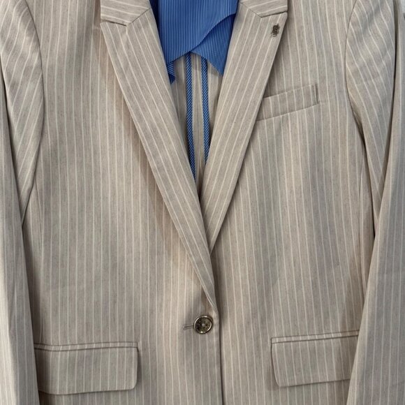 NEW! Tommy Hilfiger Womens Blazer, Suit Jacket, Light Tan White Stripes, Size 16 - Picture 1 of 14